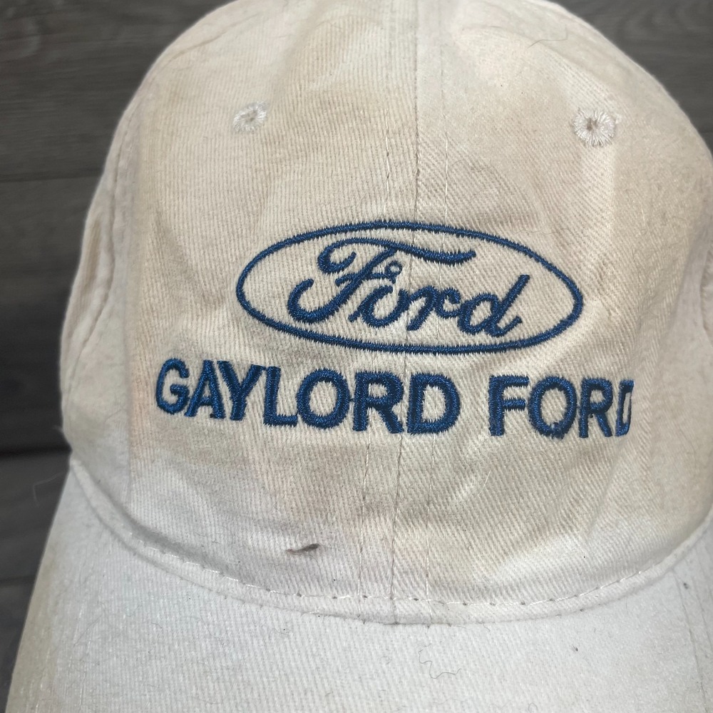 VTG Ford Hat Cap White Strapback Faded Stained Worn Embroidered Cars Retro Y2K - Picture 2 of 9